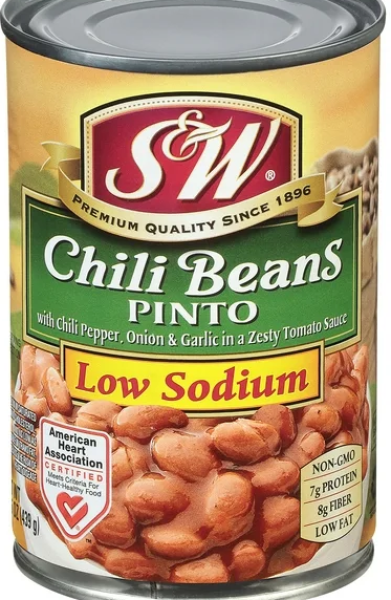 S & W Chili Beans Pinto 'Low Sodium' Chili Pepper, Onion&Garlic/Tomato Sauce 439gr